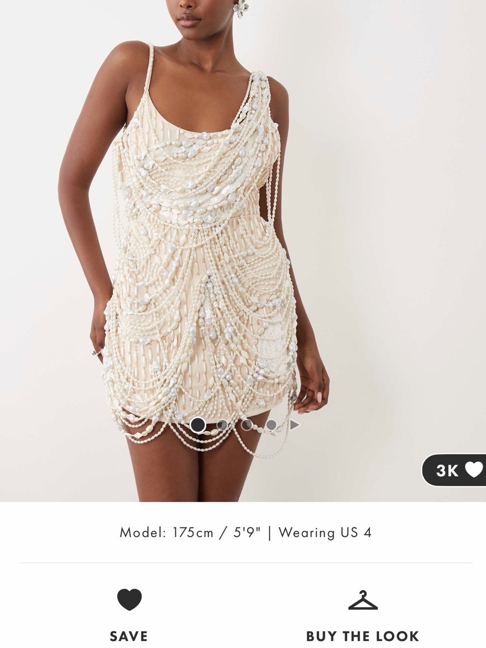 ASOS Cream Beaded Pearl-Embellished Mini Dress